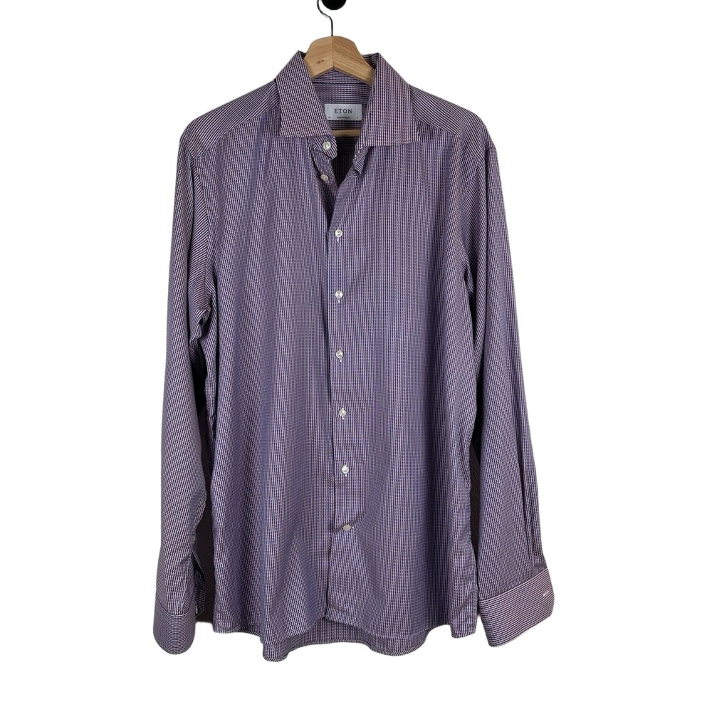 ETON Mens Button Up Shirt Size 43/17 Purple Microcheck Business Casual